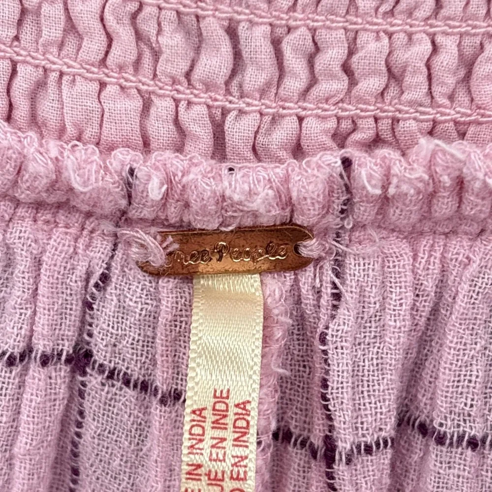 Free People Pants Small Pink Check Harem Wide Leg Lunar Cove Pleats Boho Pull On - Picture 10 of 13
